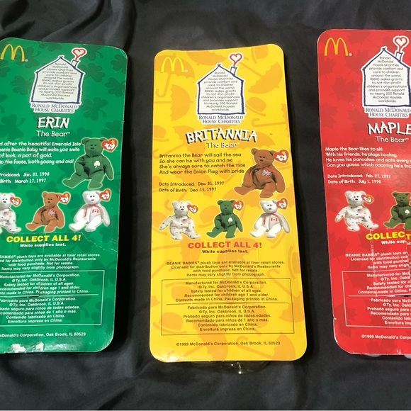 Ty Teenie Beanie Babies set of 3 Britannia, Maple, & Erin NEW Original Packaging - Picture 7 of 8